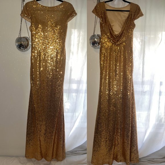 Gold Sequin Full Length Gown (Approximate size Small) - Picture 1 of 12